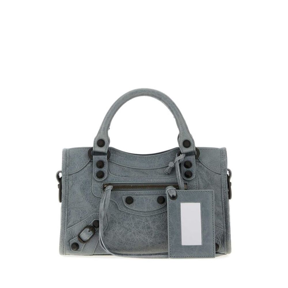 Balenciaga Women Powder Blue Leather Mini Le City Handbag